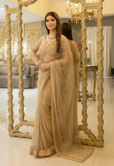 SABYASACHI | WHICH IS PERFECT FOR THE WEDDING CEREMONY | ELEGANTLY HAND EMBELLISHMENTE EMBROIDERED SEQUENCE WORK & MOTI WORK WITH HANGING TASSELS WORK NET SAREE | UNSTITCHED 3-PIECE