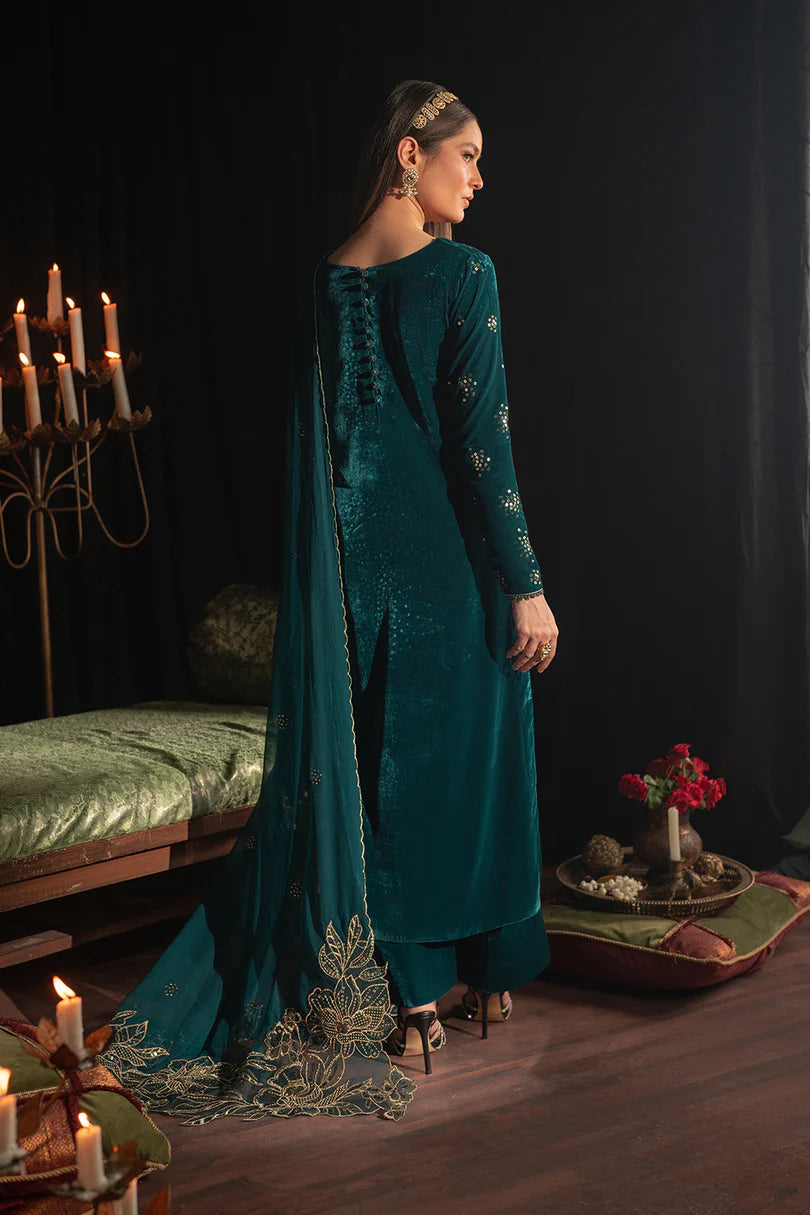 IZNIK | LUXURY VELVET DRESS | FULLY HEAVY THREAD EMBROIDERED SEQUENCE WORK WITH EMBROIDERED BANCHES | UNSTITCHED 3-PIECE SUIT | IV-47