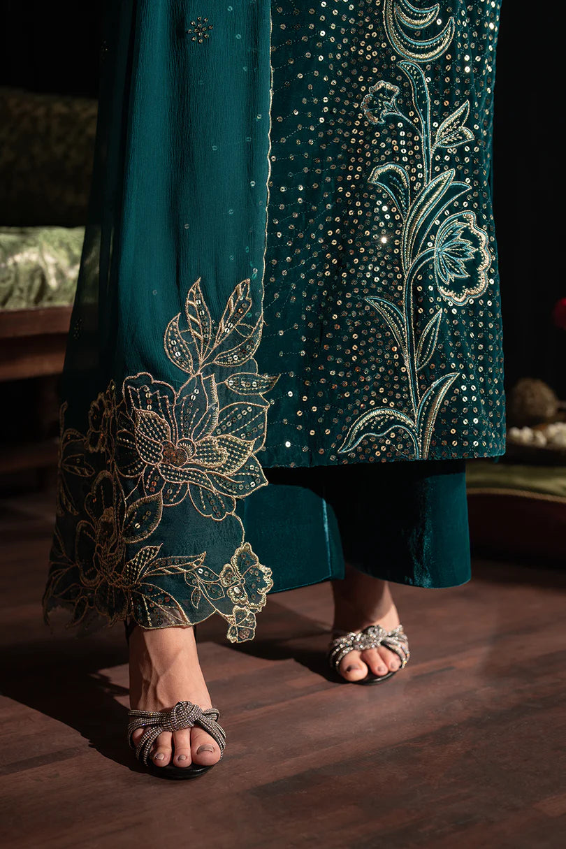 IZNIK | LUXURY VELVET DRESS | FULLY HEAVY THREAD EMBROIDERED SEQUENCE WORK WITH EMBROIDERED BANCHES | UNSTITCHED 3-PIECE SUIT | IV-47