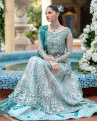 KAHANI BY MUSHQ | EXQUISITELY NET EMBROIDERED MAXI | FULLY HEAVY HAND EMBELLISHMENT EMBROIDERED SEQUENCE WORK, MOTI WORK, MARBLES STONE WORK WITH HANGING PEARL'S & TASSEL'S WORK NET MAXI | UNSTITCHED 3-PIECE | MUNWD240201U