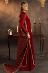 GULNAAR - MEERAL LUXE | ELEGANTLY LONG SHIRT STYLE | FULLY HEAVY THREAD EMBROIDERED SEQUENCE WORK CHIFFON DRESS | UNSTITCHED 3-PIECE SUIT