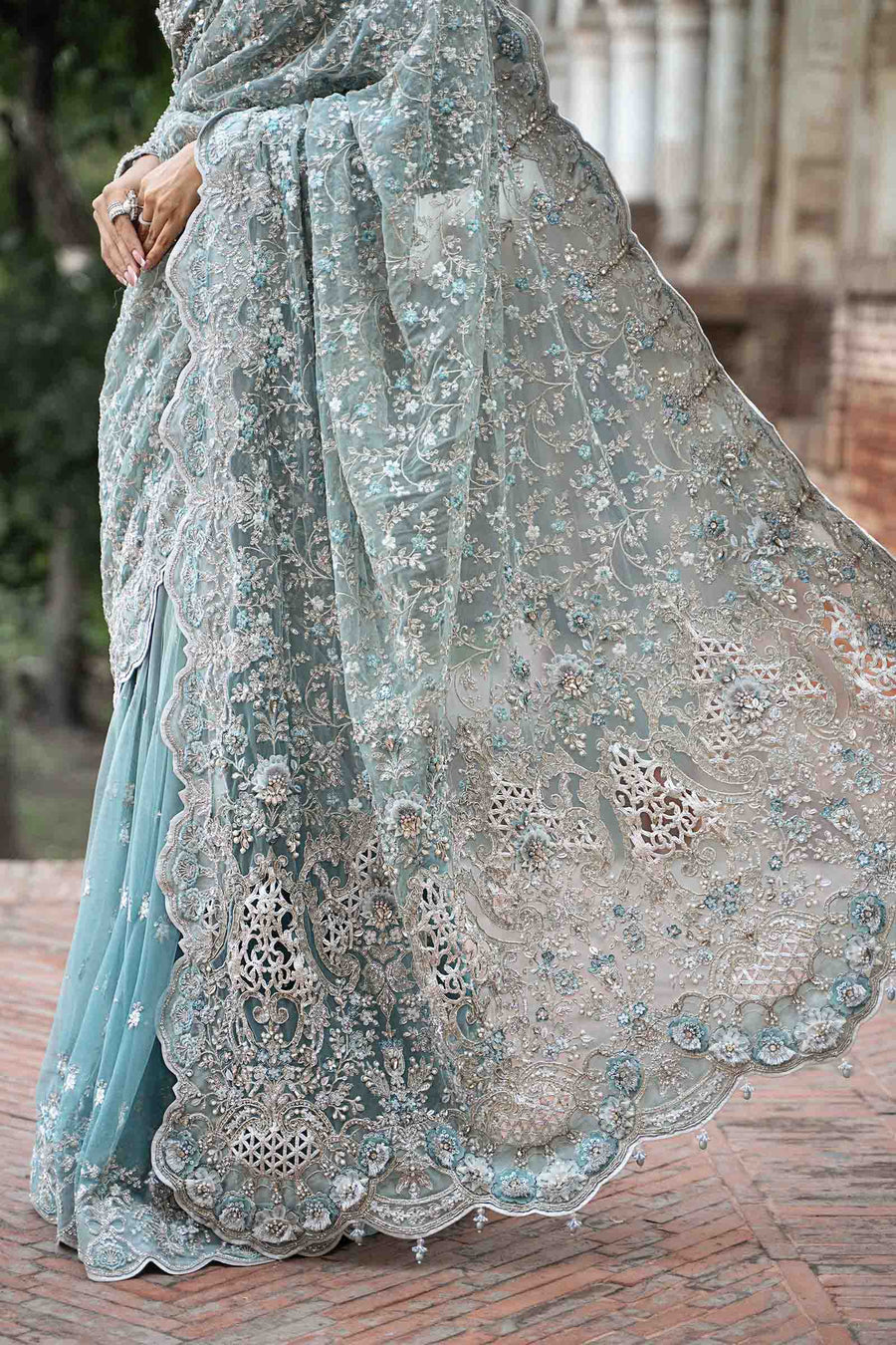 MARIA B | EXCLUSIVE WEAR | PREMIUM HAND EMBELLISHMENTE EMBROIDERED NET SAREE | UNSTITCHED 3-PIECE | MC-1011-B-S | MABEL
