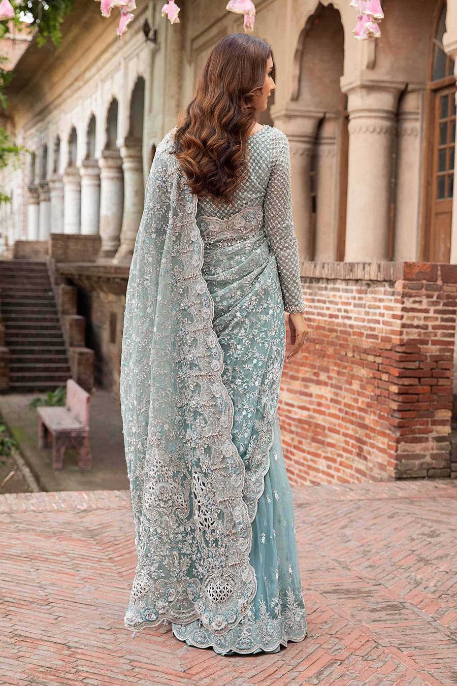 MARIA B | EXCLUSIVE WEAR | PREMIUM HAND EMBELLISHMENTE EMBROIDERED NET SAREE | UNSTITCHED 3-PIECE | MC-1011-B-S | MABEL