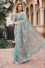 MARIA B | EXCLUSIVE WEAR | PREMIUM HAND EMBELLISHMENTE EMBROIDERED NET SAREE | UNSTITCHED 3-PIECE | MC-1011-B-S | MABEL