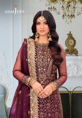 ASIM JOFA | FULLY HEAVY THREAD EMBROIDERED SEQUENCE WORK CHIFFON DRESS | UNSTITCHED 3-PIECE SUIT | AJEM-24