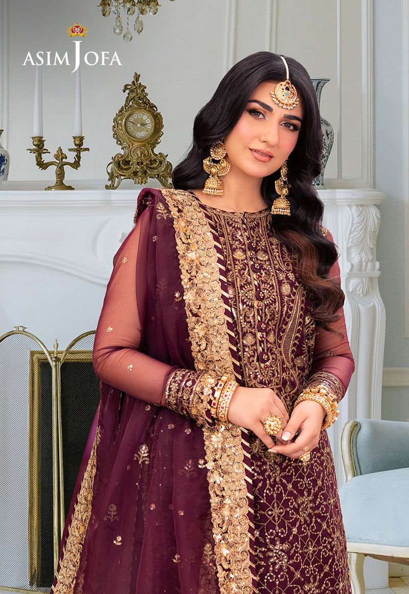 ASIM JOFA | FULLY HEAVY THREAD EMBROIDERED SEQUENCE WORK CHIFFON DRESS | UNSTITCHED 3-PIECE SUIT | AJEM-24