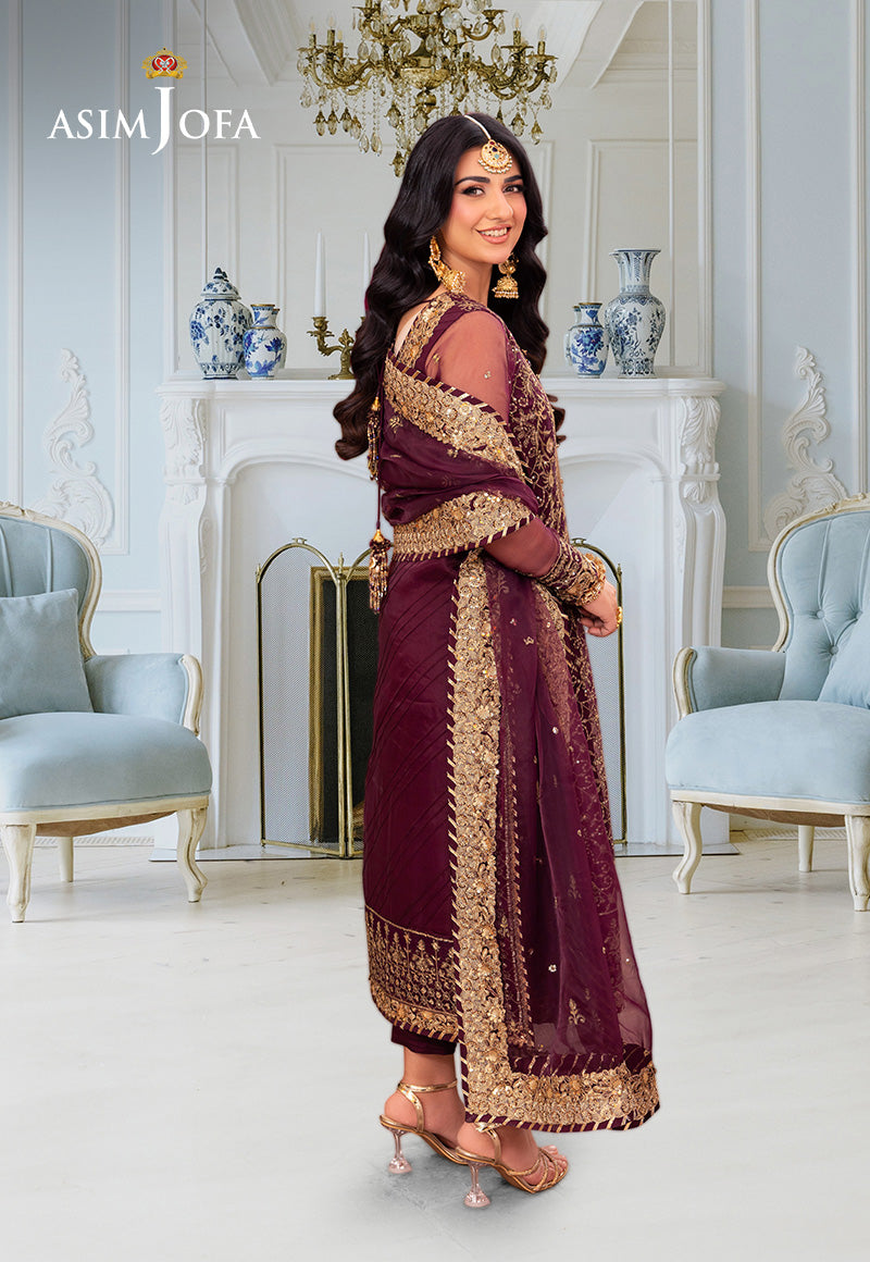 ASIM JOFA | FULLY HEAVY THREAD EMBROIDERED SEQUENCE WORK CHIFFON DRESS | UNSTITCHED 3-PIECE SUIT | AJEM-24