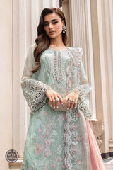 MARIA.B | ELEGANTLY FULLY HEAVY MULTI THREAD EMBROIDERED SEQUENCE WORK WITH HANGING TASSELS, PEARL'S & STONE WORK CHIFFON DRESS | UNSTITCHED 3-PIECE SUIT | MPC-23-104 MINT GREEN