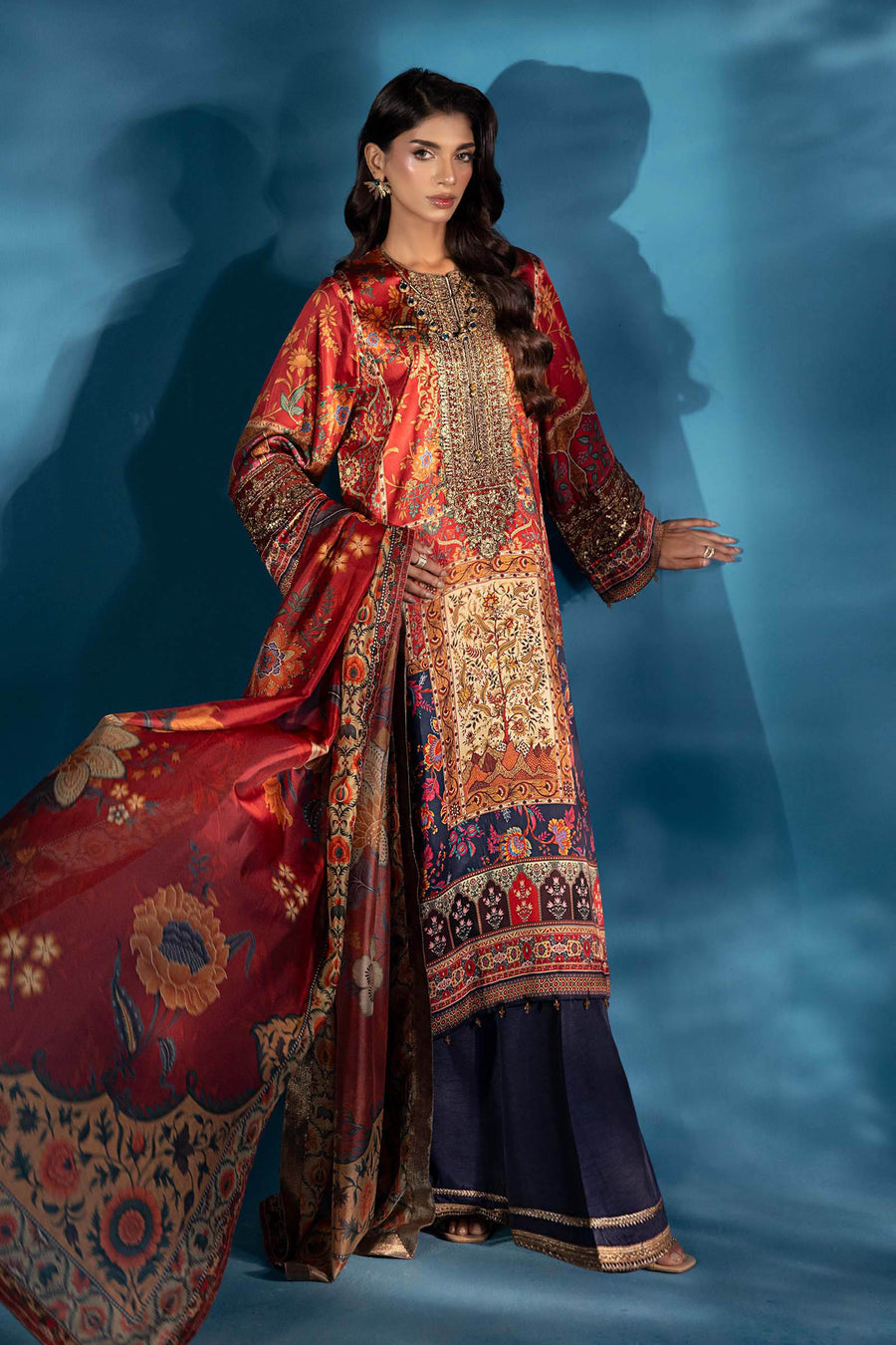 MARIA B | ELEGANTLY MULTI DIGITAL PRINTED SILK DRESS | UNSTITCHED 3-PIECE SUIT | MPS-W25-08-R