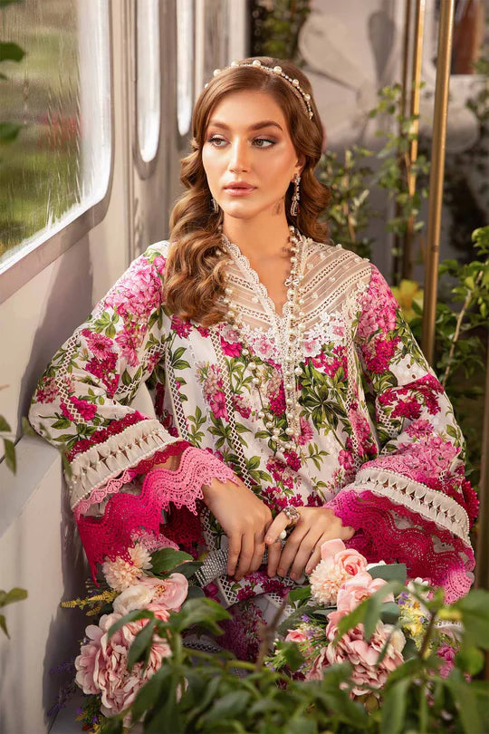 maria b white and pink dress Maria B Chiffon white pink Pakistani Designer Dresses