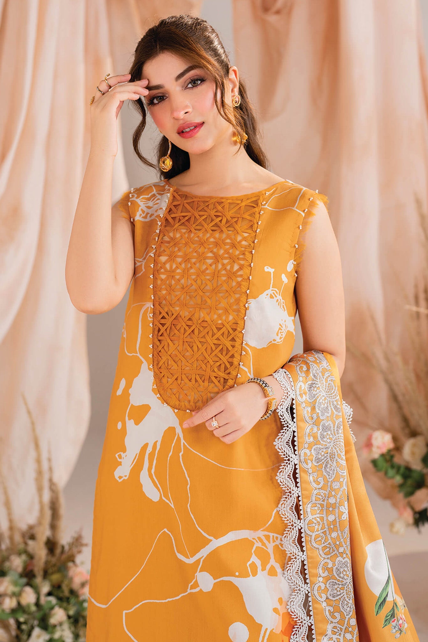 ASIFA NABEEL | LUXURY LAWN DIGITAL PRINTED WITH  EMBROIDERED | UNSTITCHED 3-PIECE SUIT| SOLSTICE-MW-08 MERAKI