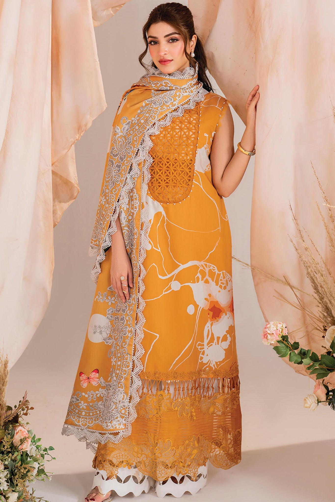 ASIFA NABEEL | LUXURY LAWN DIGITAL PRINTED WITH  EMBROIDERED | UNSTITCHED 3-PIECE SUIT| SOLSTICE-MW-08 MERAKI