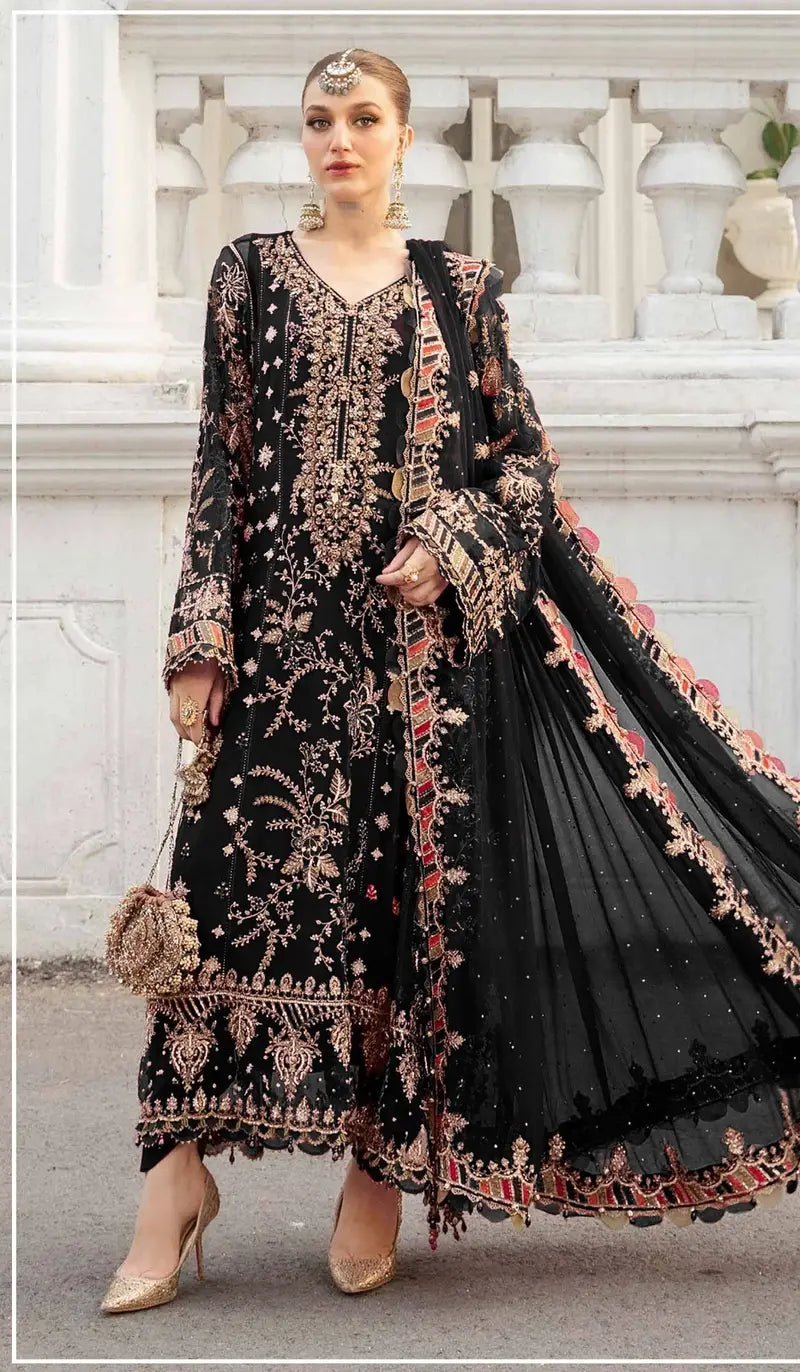 MARIA•B | ELEGANTLY ARTICLE | FULLY HEAVY MULTI THREAD EMBROIDERED SEQUENCE WORK WITH PEARL'S WORK, MOTI WORK & STONE WORK CHIFFON DRESS | UNSTITCHED 3-PIECE SUIT | MPC-24-107