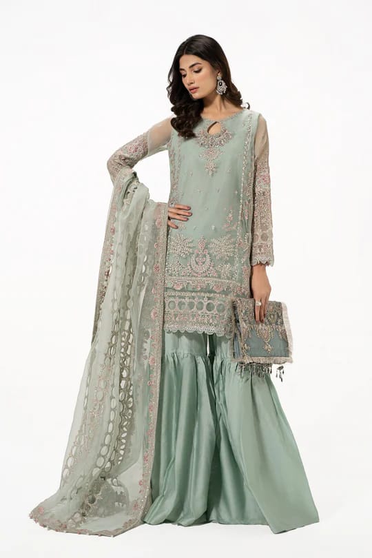 Maria B Sea Green Gharara Organza Dress