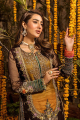 KHUDABAKSH | ELEGANTLY PREMIUM HAND EMBELLISHMENT EMBROIDERED SEQUENCE WORK WITH STONE WORK & CRYSTAL WORK CHIFFON GHARARA | UNSTITCHED 3-PIECE | P-265 (MEHENDI & MAYO COLLECTION)