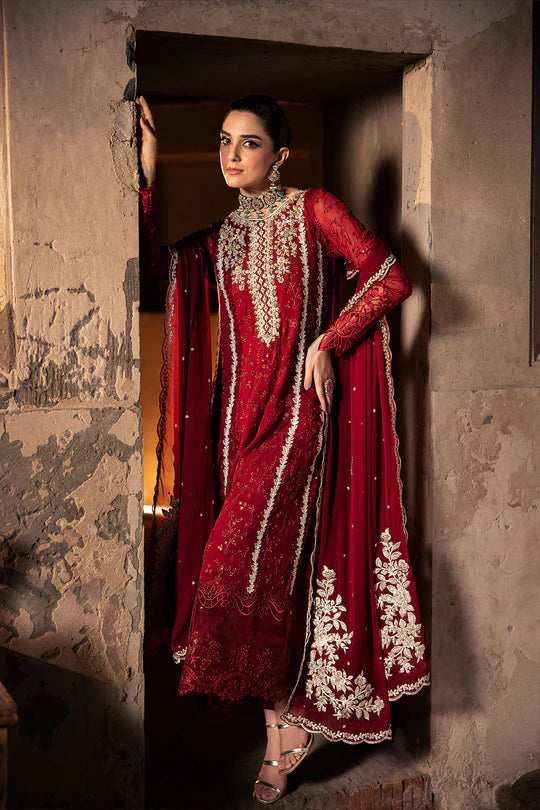 ROYAL CRIMSON BY AZURE | ELEGANTLY ARTICLE | PREMIUM HAND EMBELLISHMENTE EMBROIDERED CHIFFON DRESS | UNSTITCHED 3-PIECE SUIT | D-I-01253