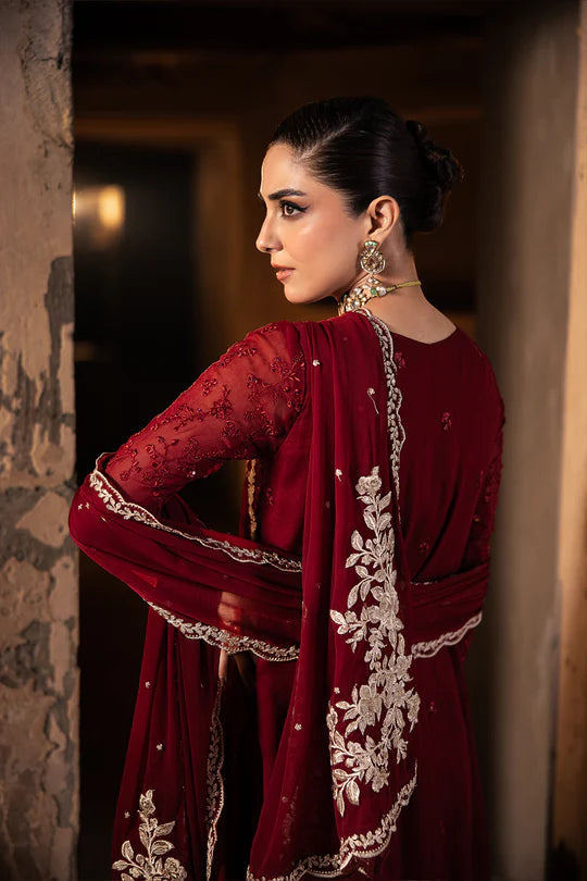 ROYAL CRIMSON BY AZURE | ELEGANTLY ARTICLE | PREMIUM HAND EMBELLISHMENTE EMBROIDERED CHIFFON DRESS | UNSTITCHED 3-PIECE SUIT | D-I-01253