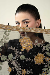 MARIA• B | LUXURY FULLY HEAVY MULTI THREAD EMBROIDERED SEQUENCE WORK WITH MOTI & HANGING TASSELS WORK ORGANZA FORK | UNSTITCHED 3-PIECE SUIT | SF-EF23-09R1