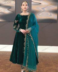 Green Velvet Anarkali Dress