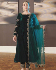 Green Velvet Anarkali Dress