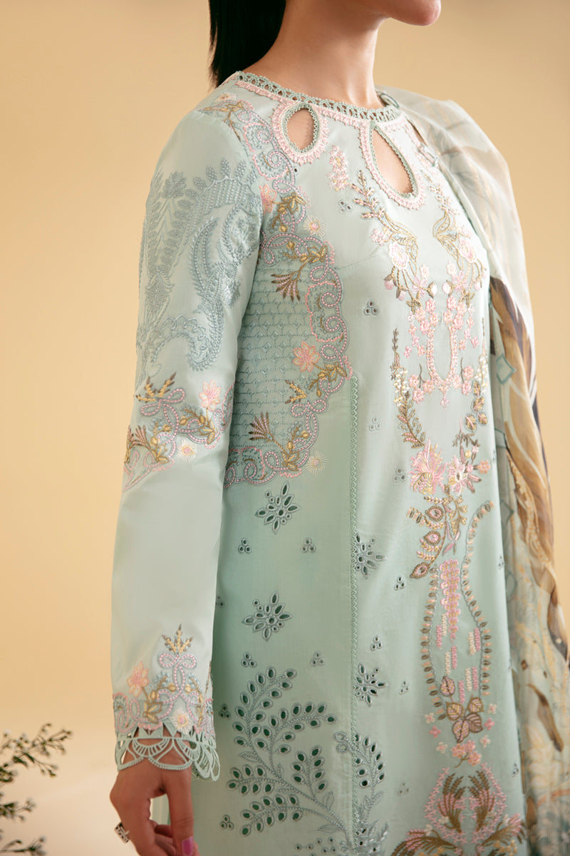 QLINEKARI BY QALAMKAR |  CHICKANKARI LAWN HEAVY EMBROIDERED | UNSTITCHED 3-PIECE SUIT | SQ-06 AFROZEH