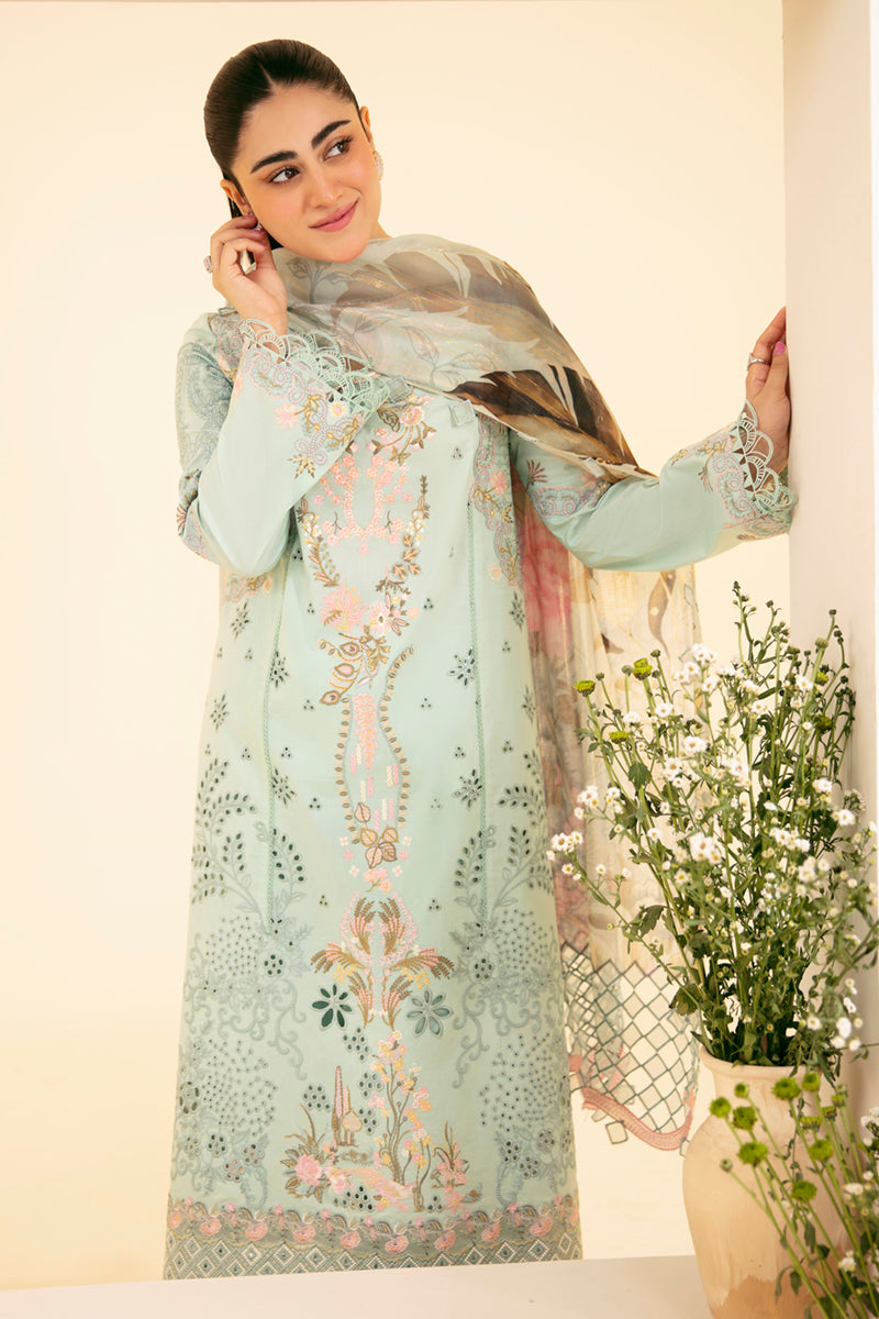 QLINEKARI BY QALAMKAR |  CHICKANKARI LAWN HEAVY EMBROIDERED | UNSTITCHED 3-PIECE SUIT | SQ-06 AFROZEH