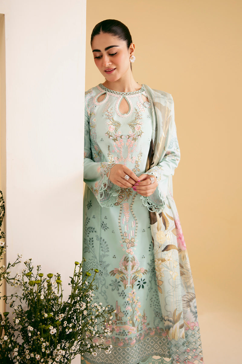 QLINEKARI BY QALAMKAR |  CHICKANKARI LAWN HEAVY EMBROIDERED | UNSTITCHED 3-PIECE SUIT | SQ-06 AFROZEH