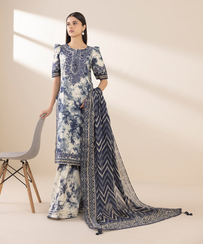 SAPPHIRE | LUXURY DIGITAL PRINTED WITH EMBROIDERED LAWN | UNSTITCHED 3-PIECE SUIT | D-210