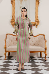 HANIK DRESS BY LULUSAR | STRIPED PRINTED WITH HAND EMBELLISHMENTS EMBROIDERED SILK DRESS |  UNSTITCHED 3-PIECE SUIT