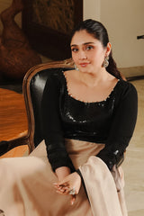 FARAIL BY LULUSAR | BEAUTIFUL ARTICLE | FULLY HEAVY EMBROIDERED SEQUENCE WORK WITH BANCH MOTI WORK & HANGING TESSALS WORK CHIFFON DRESS | UNSTITCHED 3-PIECE SUIT