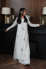 ABRIL LONG BY LULUSAR | BEAUTIFUL ARTICLE BLACK & WHITE COMBINATION | HEAVY HAND EMBELLISHMENT EMBROIDERY WORK RAW SILK DRESS | UNSTITCHED 3-PIECE SUIT