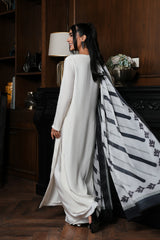 ABRIL LONG BY LULUSAR | BEAUTIFUL ARTICLE BLACK & WHITE COMBINATION | HEAVY HAND EMBELLISHMENT EMBROIDERY WORK RAW SILK DRESS | UNSTITCHED 3-PIECE SUIT