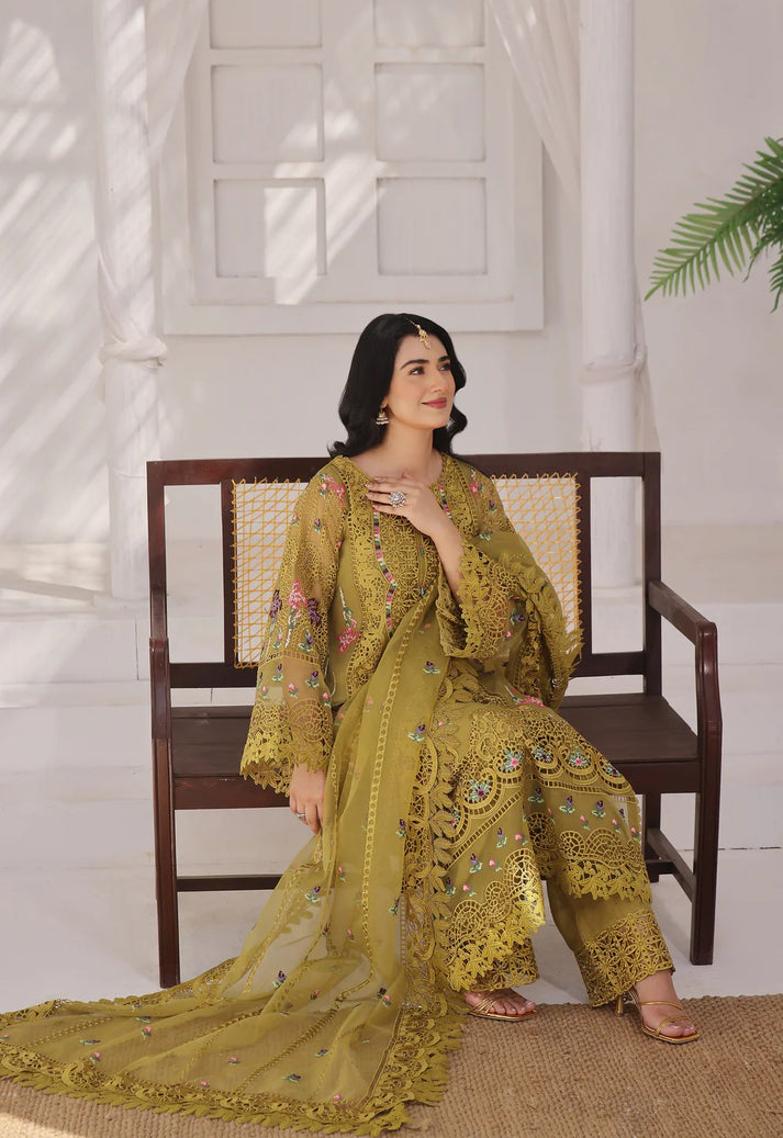 ANEELAS | LUXURY ORGANZA LAZER CUT WORK WITH HEAVY MULTI THREAD EMBROIDERED WORK | UNSTITCHED 3-PIECE SUIT