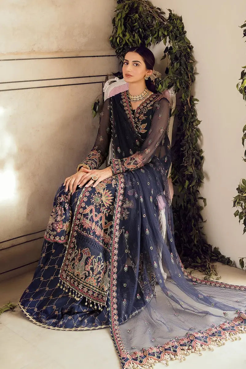 afrozeh blue dress AFROZEH BLUE VELVET EMB COLLECTION Emarlad Wear