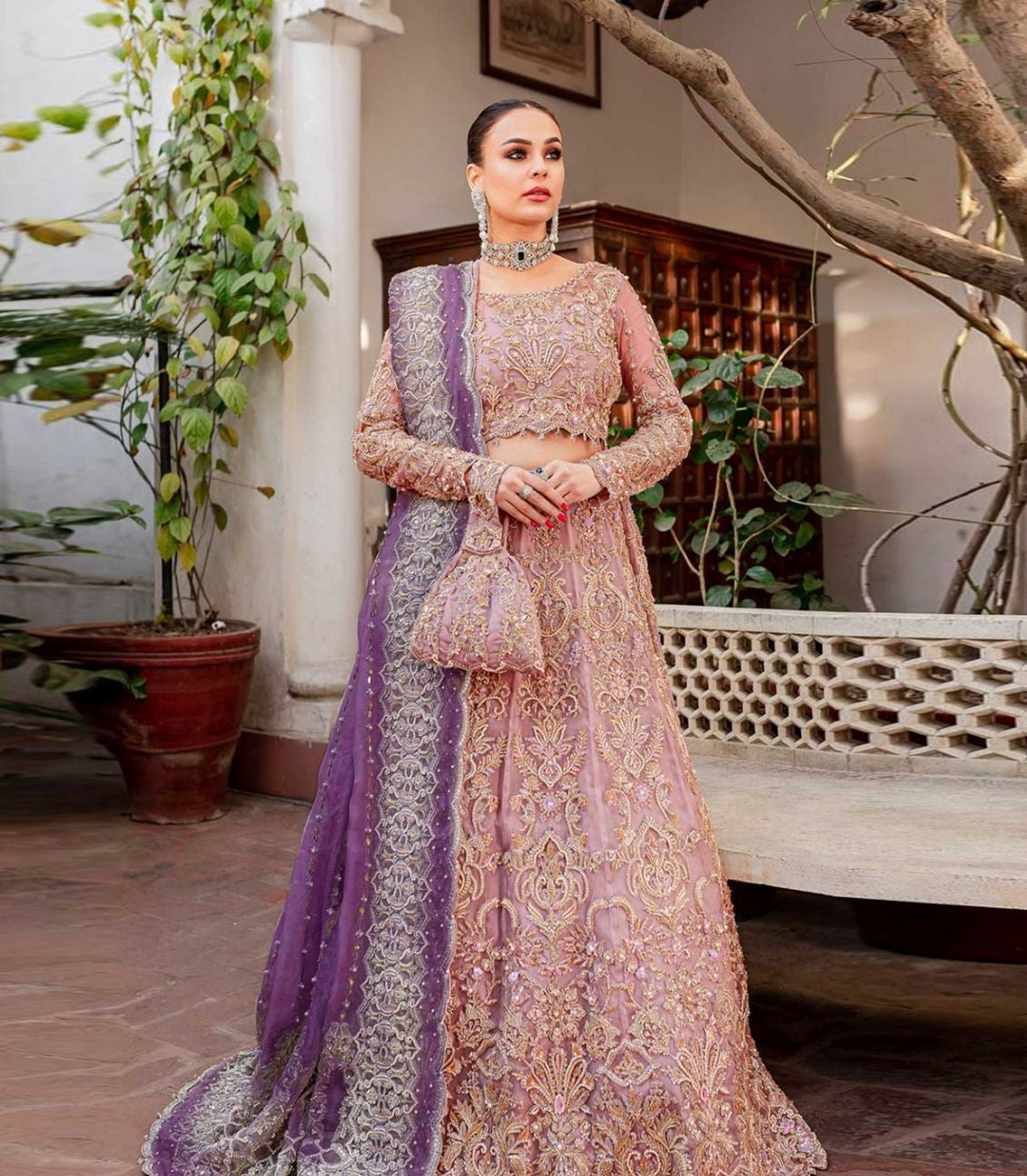 Kanwal Malik Purple Bridal Collection Net Maxi Replica