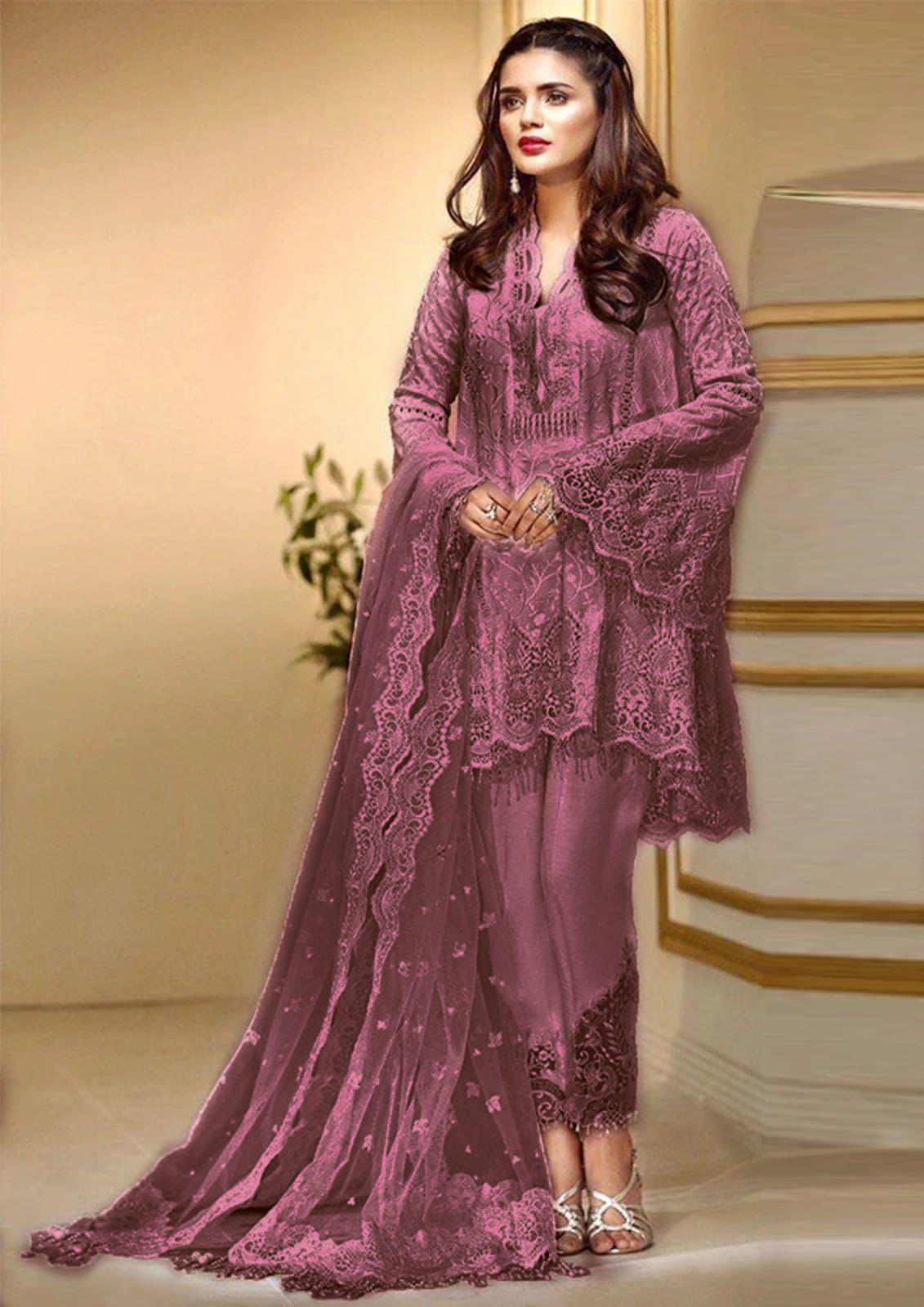 ANAYA | EXCLUSIVE WEAR | FULLY HEAVY THREAD EMBROIDERED NET WITH SEQUENCE WORK & STONE WORK | UNSTITCHED 3-PIECE SUIT