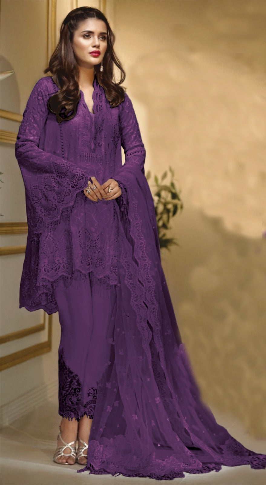 ANAYA | EXCLUSIVE WEAR | FULLY HEAVY THREAD EMBROIDERED NET WITH SEQUENCE WORK & STONE WORK | UNSTITCHED 3-PIECE SUIT