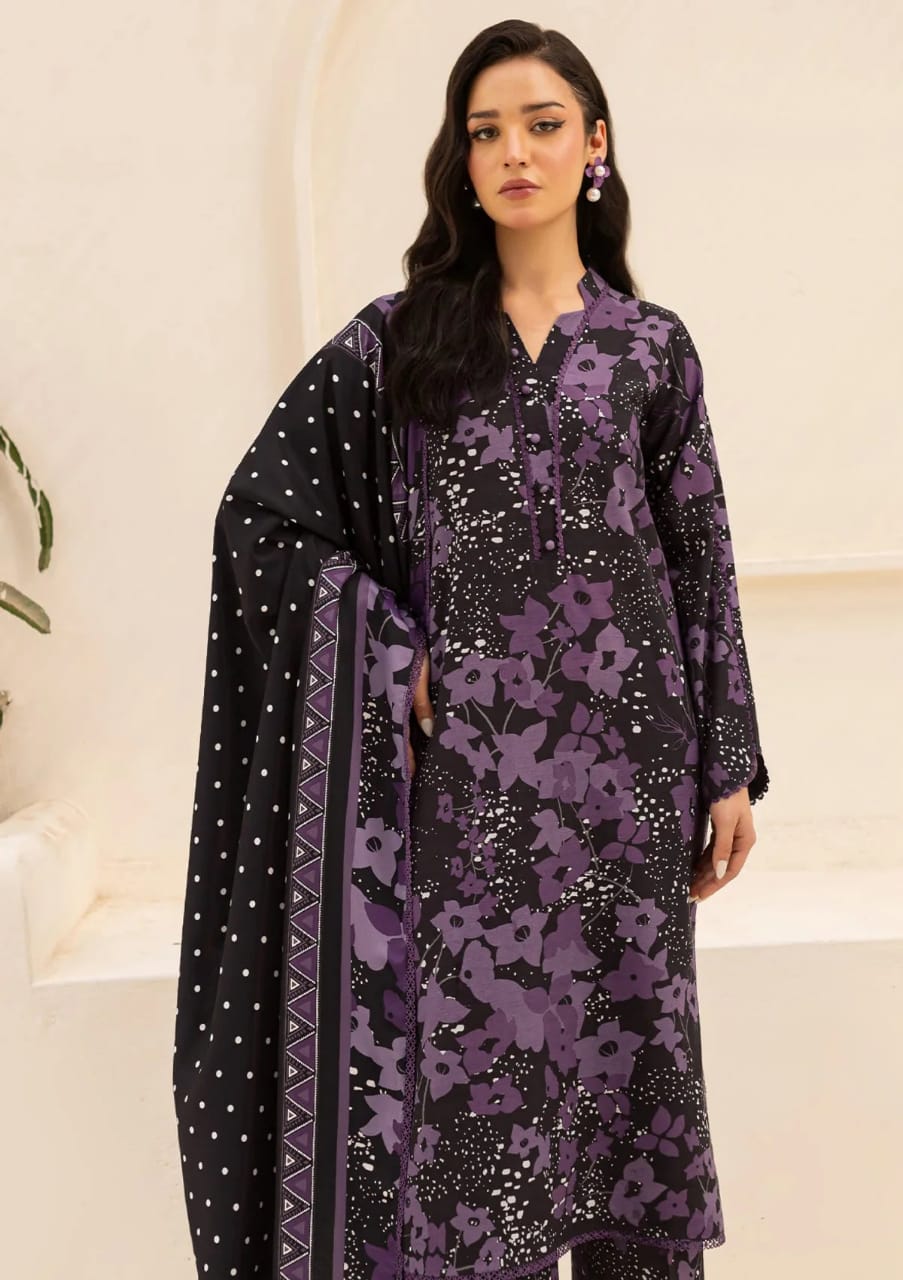 FARASHA | BLACK & PURPLE - DIGITAL PRINTED LAWN | UNSTITCHED 3-PIECE SUIT