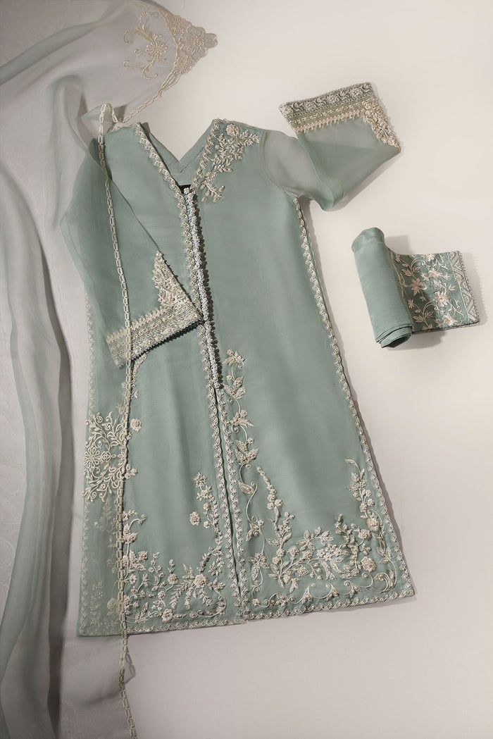 ESMA BY AGHA NOOR | PREMIUM HAND EMBELLISHMENT EMBROIDERED ORGANZA DRESS | UNSTITCHED 3-PIECE SUIT | GREENISH