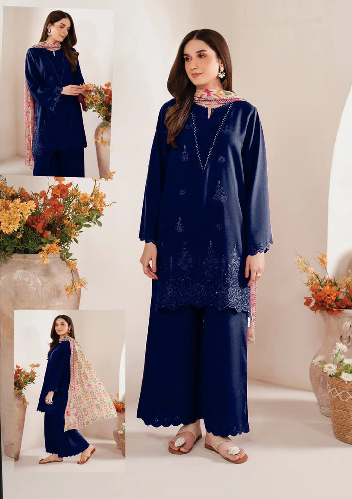 "ROYAL BLUE" - LUXURY LAWN 25" HEAVY CHIKANKARI WORK WITH EMBROIDERED - UNSTITCHED 3-PIECE SUIT