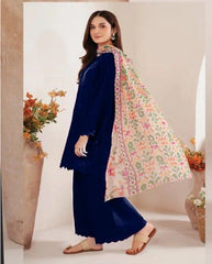 "ROYAL BLUE" - LUXURY LAWN 25" HEAVY CHIKANKARI WORK WITH EMBROIDERED - UNSTITCHED 3-PIECE SUIT