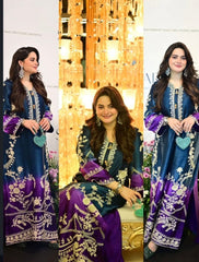 AIMAN KHAN BY SHANZAYOUTFIT | WHICH IS BEAUTIFULLY CRAFTED IN A MULTI-DIGITAL PRINTED SILK DRESS IN TWO-COLOURS CONTRAST | UNSTITCHED TWO PIECE SUIT
