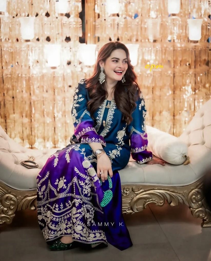 AIMAN KHAN BY SHANZAYOUTFIT | WHICH IS BEAUTIFULLY CRAFTED IN A MULTI-DIGITAL PRINTED SILK DRESS IN TWO-COLOURS CONTRAST | UNSTITCHED TWO PIECE SUIT AIMAN KHAN BY SHANZAYOUTFIT | WHICH IS BEAUTIFULLY CRAFTED IN A MULTI-DIGITAL PRINTED SILK DRESS IN TWO-COLOURS CONTRAST | UNSTITCHED TWO PIECE SUIT