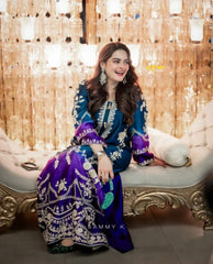 AIMAN KHAN BY SHANZAYOUTFIT | WHICH IS BEAUTIFULLY CRAFTED IN A MULTI-DIGITAL PRINTED SILK DRESS IN TWO-COLOURS CONTRAST | UNSTITCHED TWO PIECE SUIT
