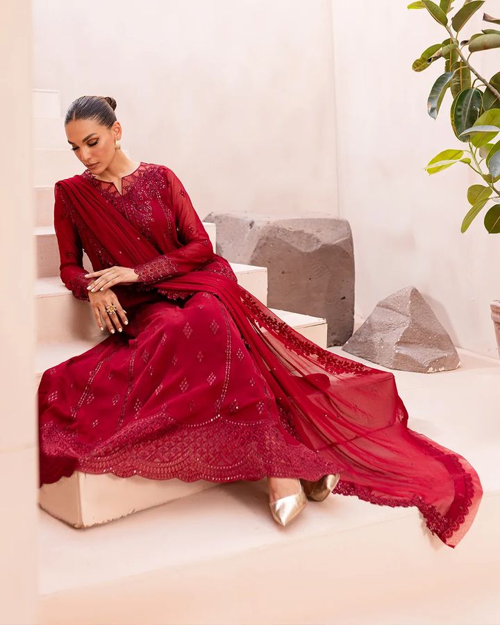 ENSEMBLE BY AZURE | FESTIVE FORMAL EID COLLECTION 2025 | HEAVY EMBROIDERED LAWN | UNSTITCHED 3-PIECE SUIT | CRIMSON GLOW