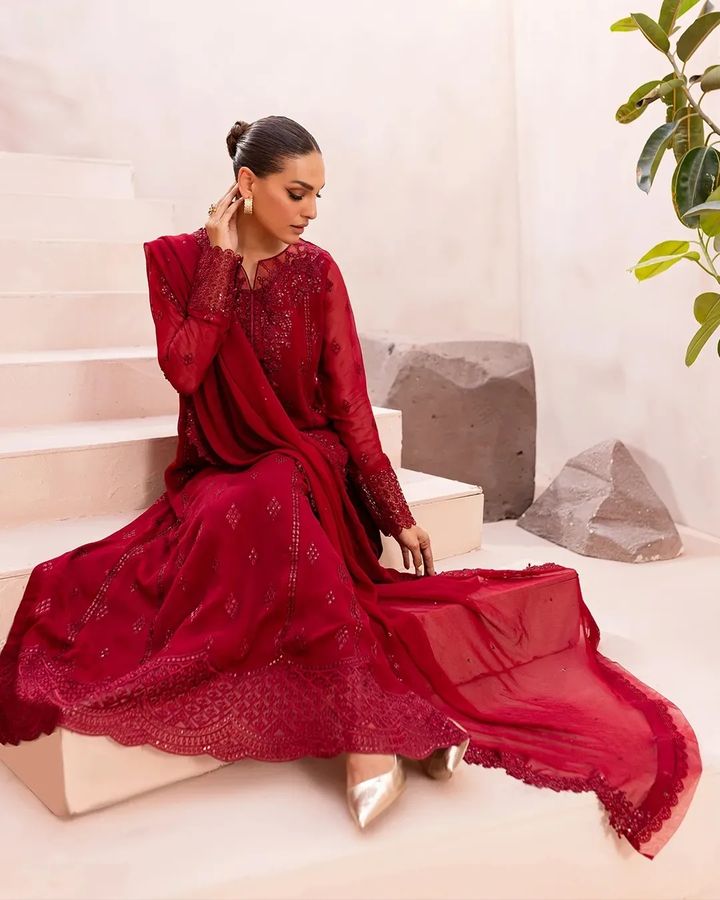 ENSEMBLE BY AZURE | FESTIVE FORMAL EID COLLECTION 2025 | HEAVY EMBROIDERED LAWN | UNSTITCHED 3-PIECE SUIT | CRIMSON GLOW