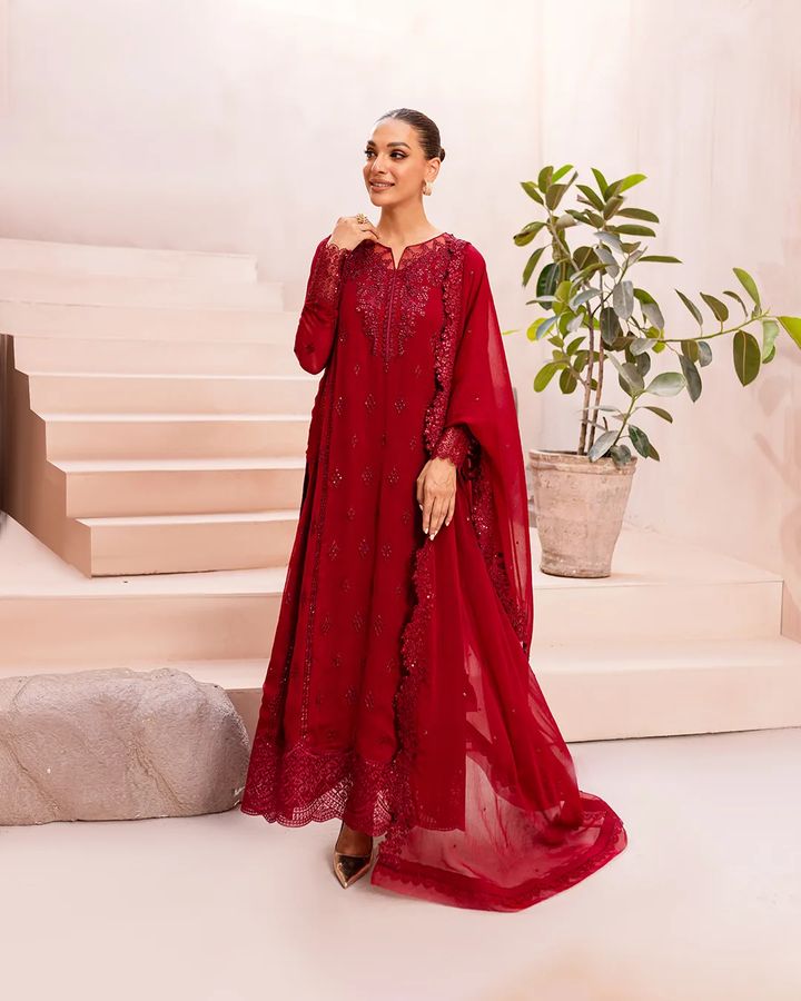 ENSEMBLE BY AZURE | FESTIVE FORMAL EID COLLECTION 2025 | HEAVY EMBROIDERED LAWN | UNSTITCHED 3-PIECE SUIT | CRIMSON GLOW