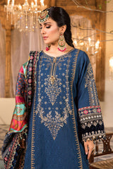 MARIA.B - EMBROIDERED -  MIDNIGHT BLUE PURE CHIFFON WITH DIGITAL PRINTED SILK DUPPATA - UNSTITCHED 3-PIECE SUIT