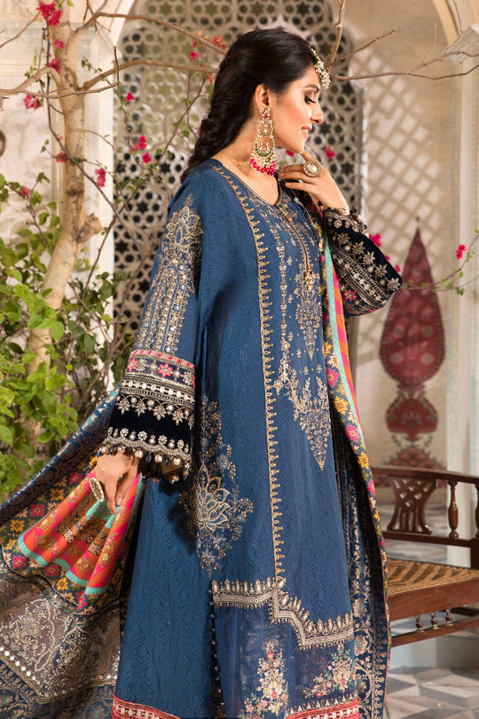 MARIA.B - EMBROIDERED -  MIDNIGHT BLUE PURE CHIFFON WITH DIGITAL PRINTED SILK DUPPATA - UNSTITCHED 3-PIECE SUIT