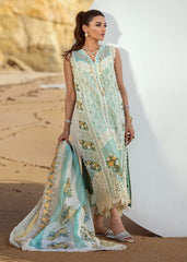 CRIMSON - SICILIAN - AQUA GREEN - CHIKANKARI WORK WITH HEAVY EMBROIDERED LAWN UNSTITCHED 3-PIECE SUIT